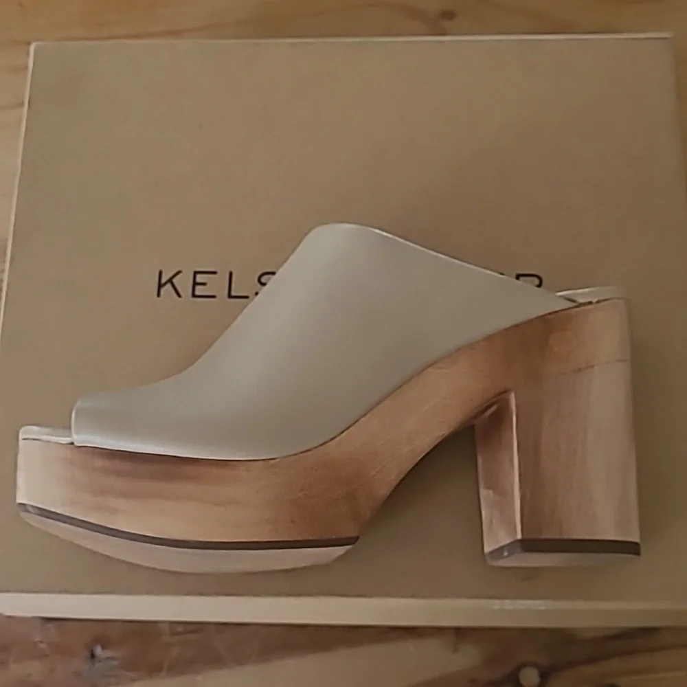 NIB Kelsi Dagger Sheep Napa Leather Nude Tan Wooden Platform 7.5 Bundle Discount